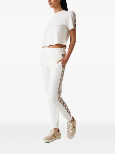 Pantaloni Guess alergare cu autograf alb