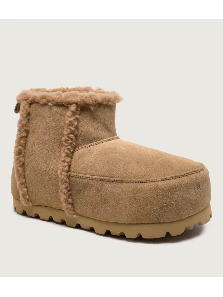 INUIKII Bocanci Cozy Boot Ankle | piele întoarsă | shearling bej