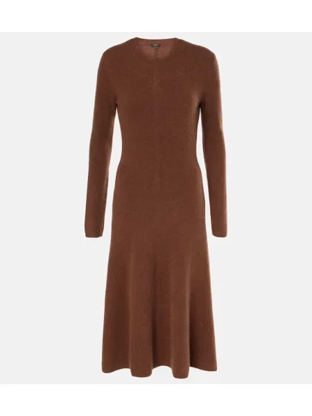 Rochie midi Joseph din cașmir până la genunchi de costum maro