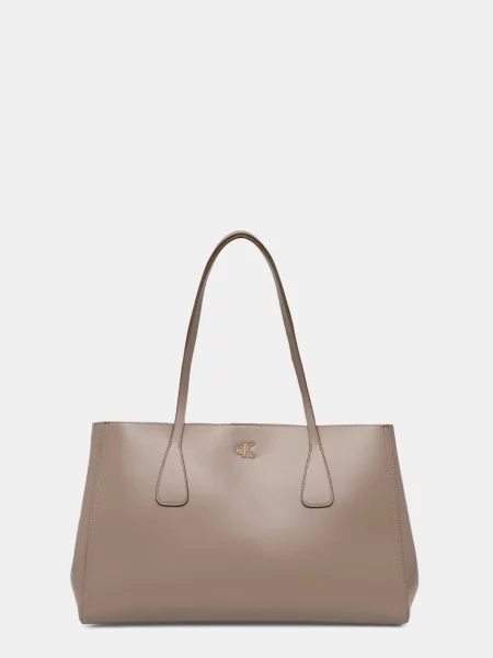 Calvin Klein τσάντα shopper γυναικεία από απομίμηση δέρματος καφέ