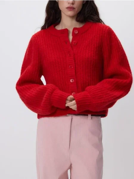 Reserved Cardigan cu mânecă voluminoasă roșu