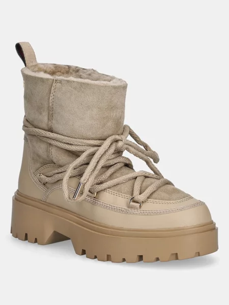 Tommy Hilfiger cizme de iarnă REAL SHEARLING LACEUP bej