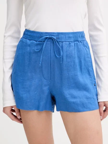 Tommy Hilfiger kratke hlače ženske od lana plava