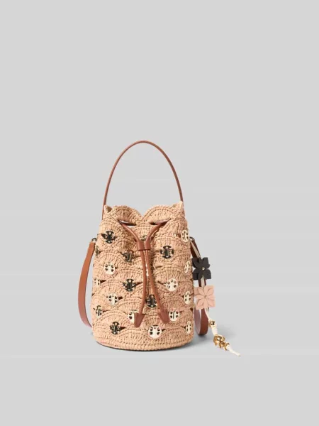Torebka typu bucket bag w efekt plecionki Rabanne beżowy