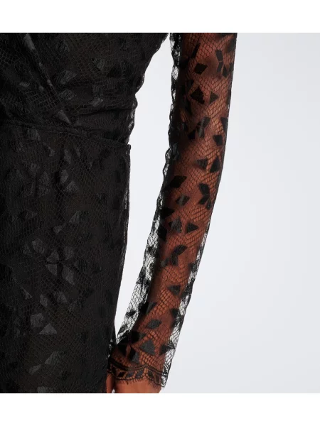 Rochie midi Fendi asimetrică din dantelă negru