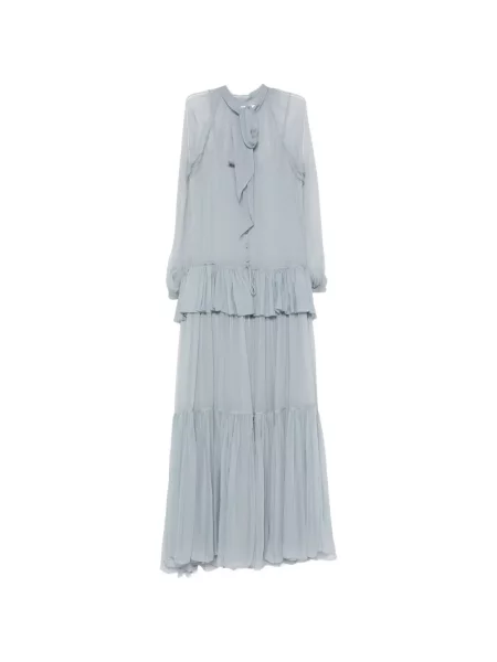 Rochie maxi Chloé de mătase cu volane albastru
