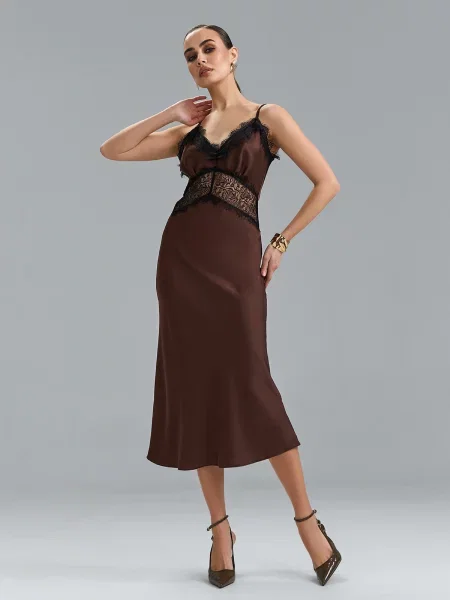 Шелковое платье миди Issa Plus коричневое
