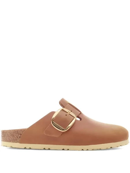 Saboți Birkenstock din piele cu cataramă maro