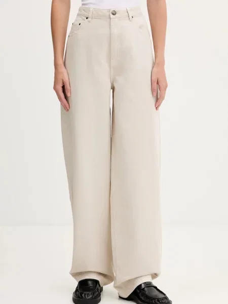 Rotate pantaloni de lat high waist bej