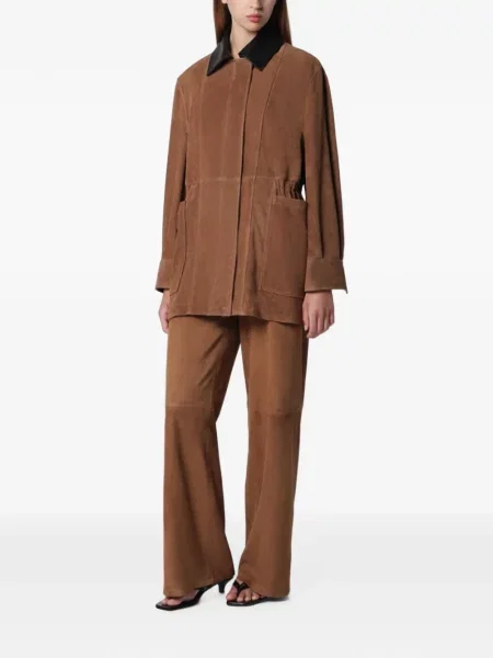 Pantaloni Nour Hammour din piele de căprioară maro