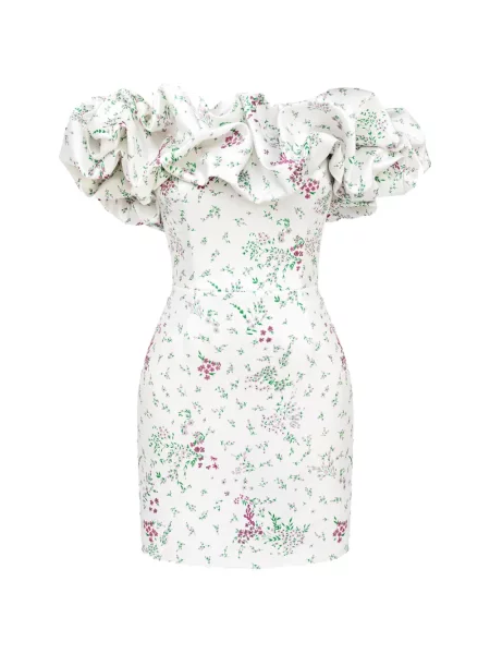 Rochie mini Post Meridiem cu model floral cu imagine alb