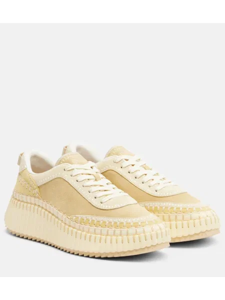 Sneakerși Chloé Nama din piele de căprioară cu platformă bej