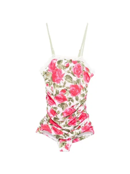 Body Chloé cu model floral din dantelă alb