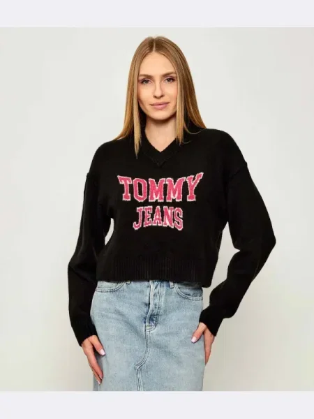 Tommy Jeans Pulover cu adaos de lână negru