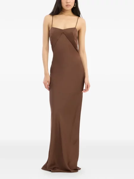 Maxi rochie maxi Rotate Birger Christensen din satin de costum maro