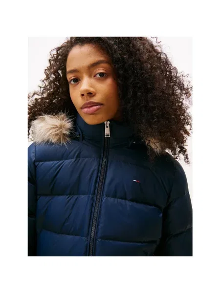 Kurtka jeansowa Tommy Jeans z kapturem z autografem niebieska