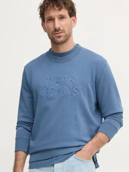 Mikina Pepe Jeans DARIUS CREW s aplikací modrá