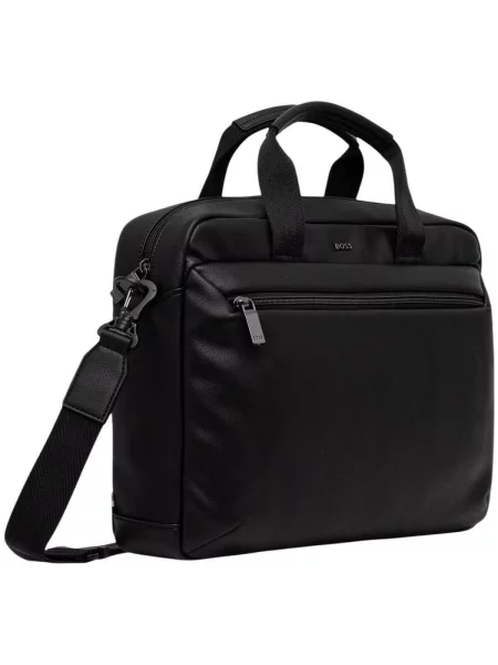 BOSS taška na notebook pánska z imitácie kože Jace_Doc Case čierna