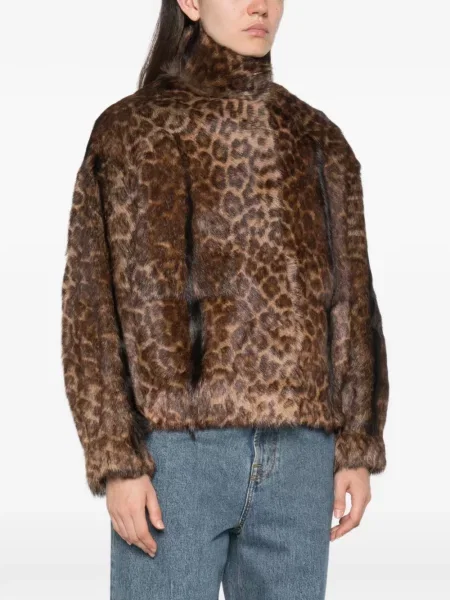 Lung geacă Salvatore Santoro cu imagine cu model leopard maro