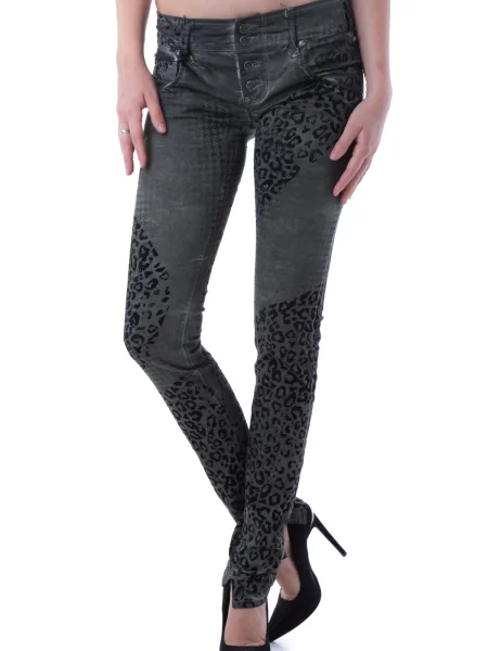 Blugi skinny Sexy Woman cu model leopard negru