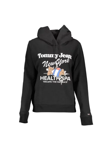 Długa bluza z kapturem Tommy Hilfiger elegancka z długim rękawem czarna