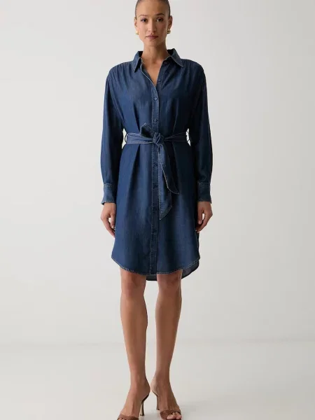 BOSS Rochie tip bluză albastru denim portocaliu