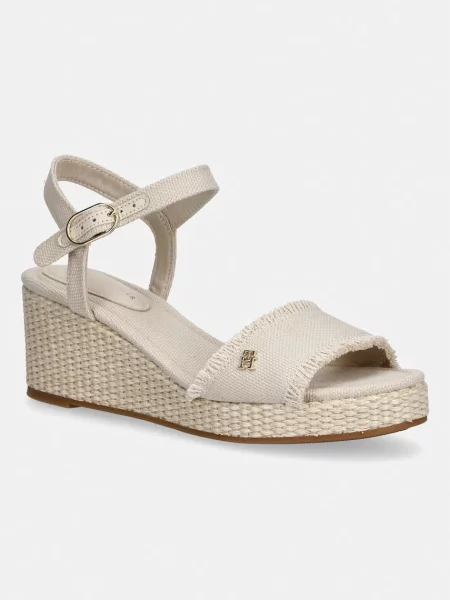 Tommy Hilfiger sandali s polno MID WOVEN WEDGE ESPAD FRINGE bež