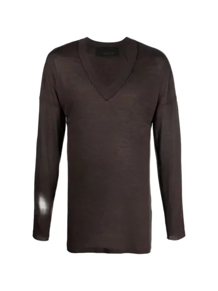 Lung tricou Tessitura cu decolteu în V maro