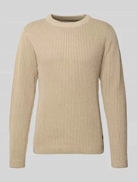 Sweter z dzianiny z prążkowanymi wykończeniami model ‘DOVER’ Jack & Jones beżowy