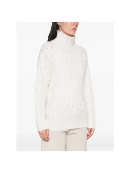 Sweter z golfem Fabiana Filippi z cekinami biały