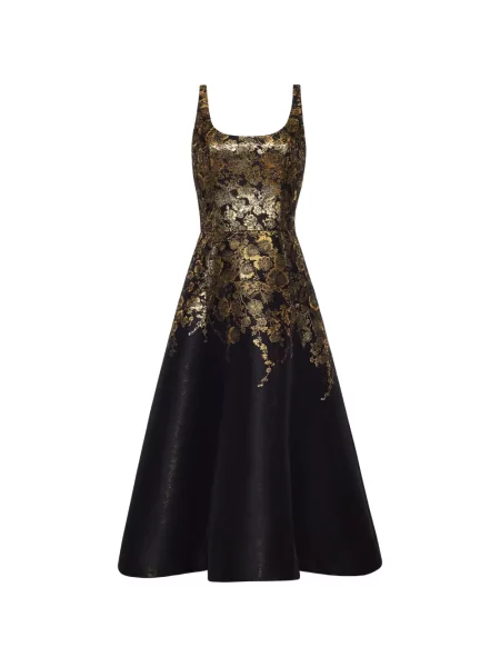 Rochie midi Adam Lippes cu model floral din jacard negru