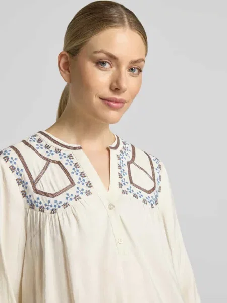 Bluzka z mieszanki z krótką listwą guzikową model IRISA' B.young beżowa