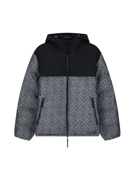 Kurtka Emporio Armani Ea7 z kapturem z nadrukiem szara
