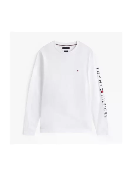 Tricou cu mânecă lungă Tommy Hilfiger cu mâneci lungi cu autograf alb