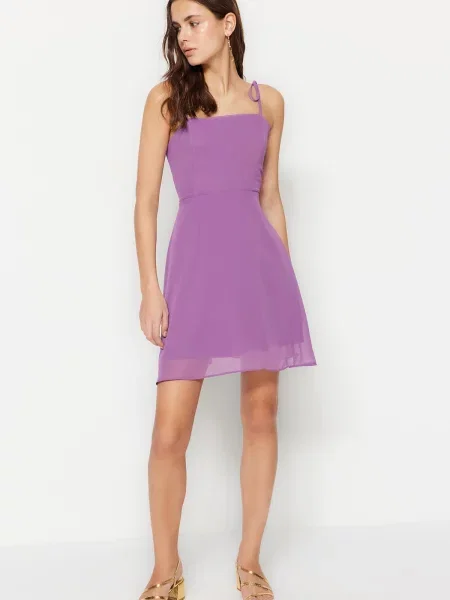 Naramnica mini obleka Trendyol iz šifona vijolična