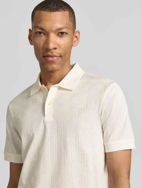 Koszulka polo o kroju nowoczesnym z fakturowanym wzorem model Roberto' Joop! Collection biała