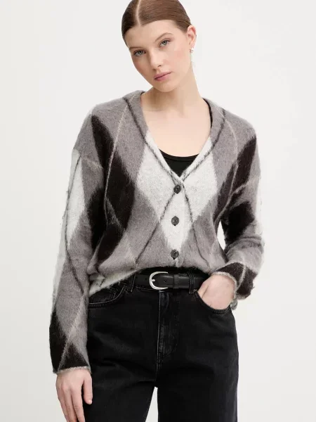 Pulover z dodatkom moherja Sisley siva