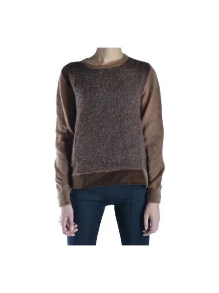 Dzianinowy sweter Alberta Ferretti z okrągłym dekoltem brązowy