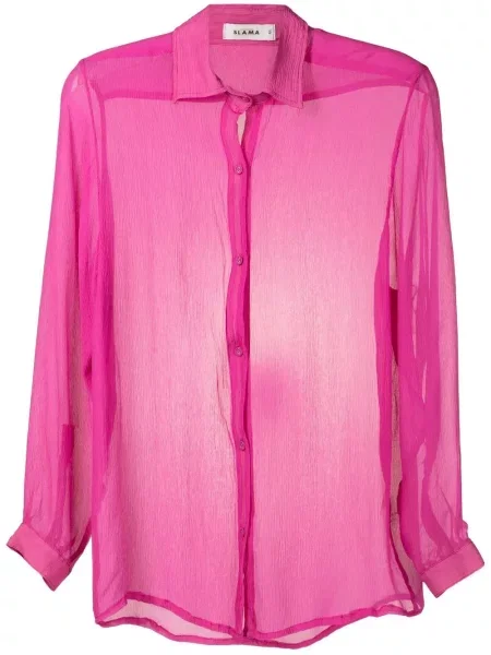 Cămașă Amir Slama de mătase transparente roz