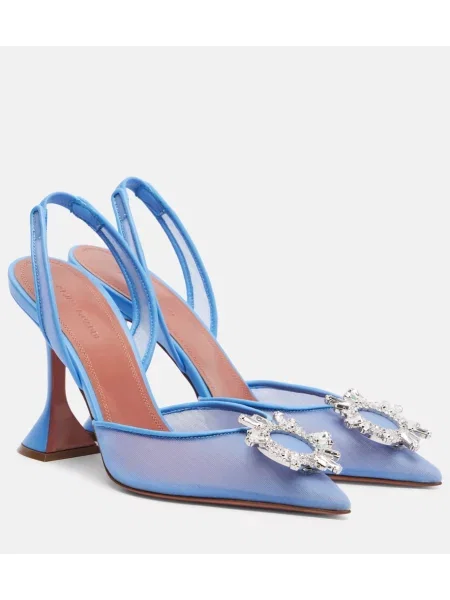Pantofi cu toc Amina Muaddi plasă slingback albastru