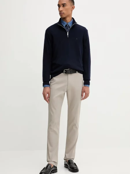 Calvin Klein sweter wełniany granatowy lekki z półgolfem