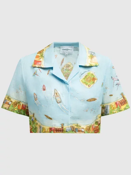 Укорочена блуза Maison Sur Piloti з льону Casablanca блакитна