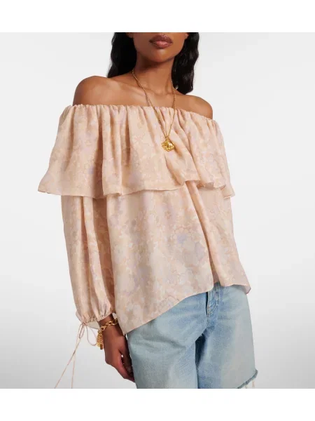 Top Chloé de mătase cu model floral roz
