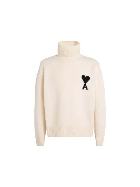 Sweter z golfem Ami Paris beżowy