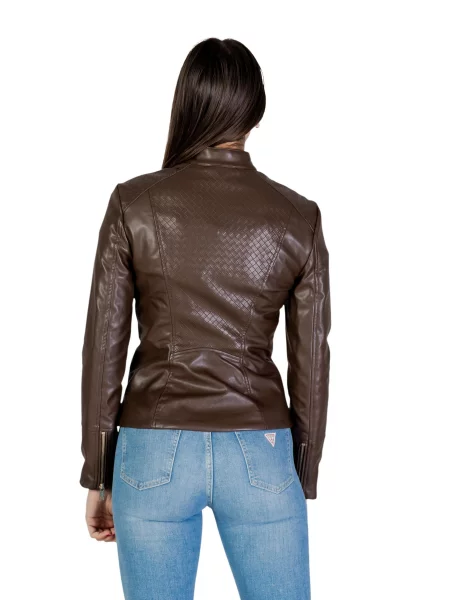 Kurtka skórzana Guess brązowa