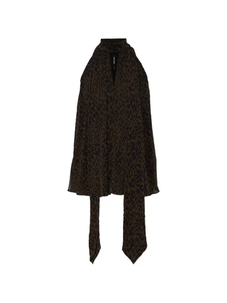 Top Rotate Birger Christensen cu funde cu model leopard cu gât halter maro
