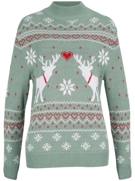 Sweter w norweski wzór golfem zielony
