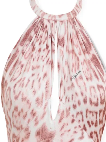 Rochie Roberto Cavalli cu imagine cu model leopard cu gât halter