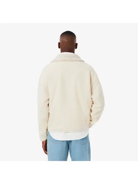 Lacoste Bluza Half Zip Loose Fit Kremowa Kremowy
