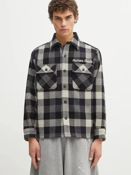 Košulja-jakna s primjesom vune Human Made WOOL CHECK tamno plava